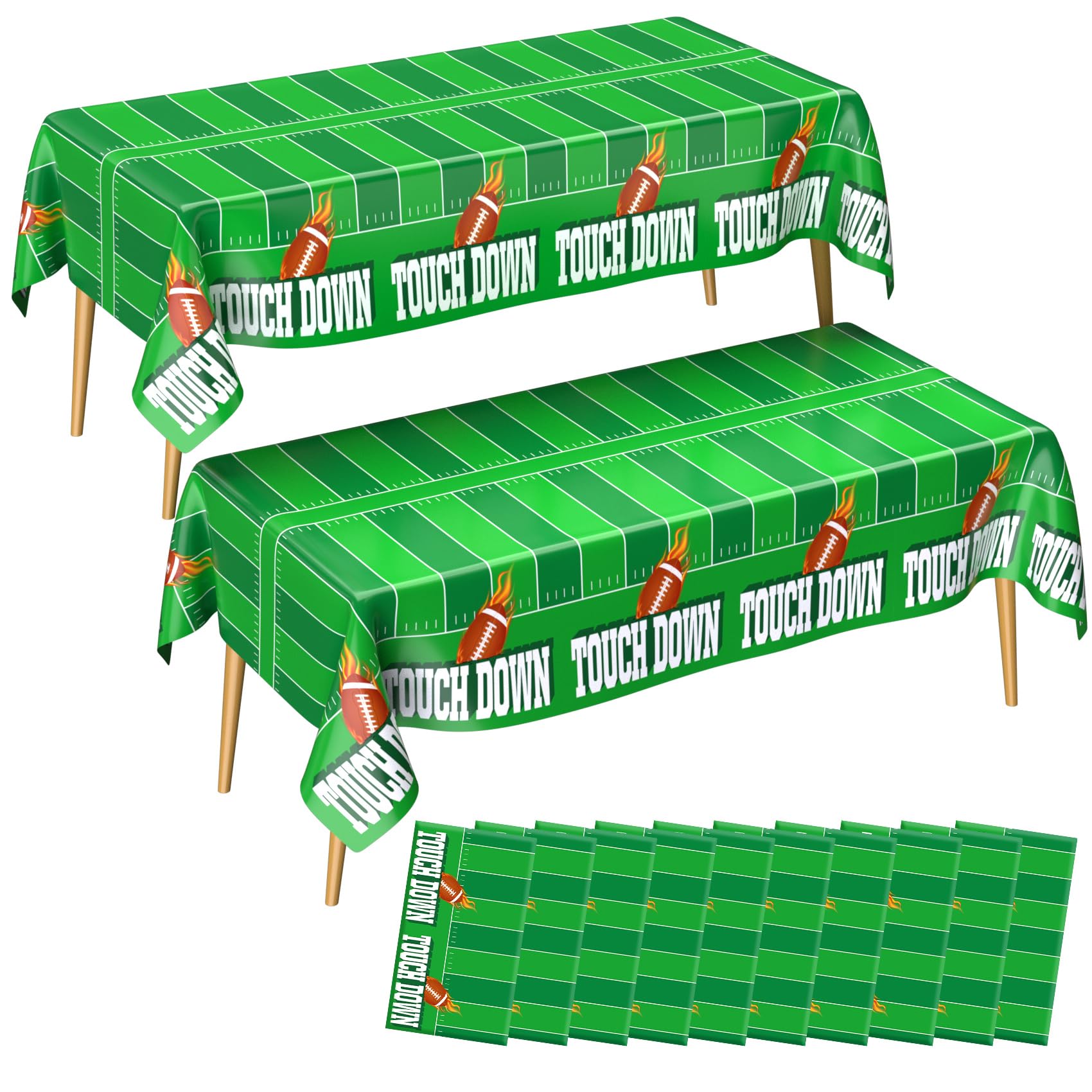 Photo 1 of Btmooz 10 PCS Football Tablecloth, Football Party Decorations, 54" x 108" Disposable Plastic Football Field Tablecloth for Superbowl Party Decorations Football Birthday Party Supplies