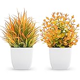 Der Rose 2 Pack Small Fall Fake Plants Mini Artificial Potted Plants Fall Table Office Decor for Home Desk Bathroom Decoration