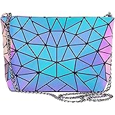 LOVEVOOK Geometric Luminous Purses and Handbags for Women Holographic Reflective Crossbody Bag Wallet