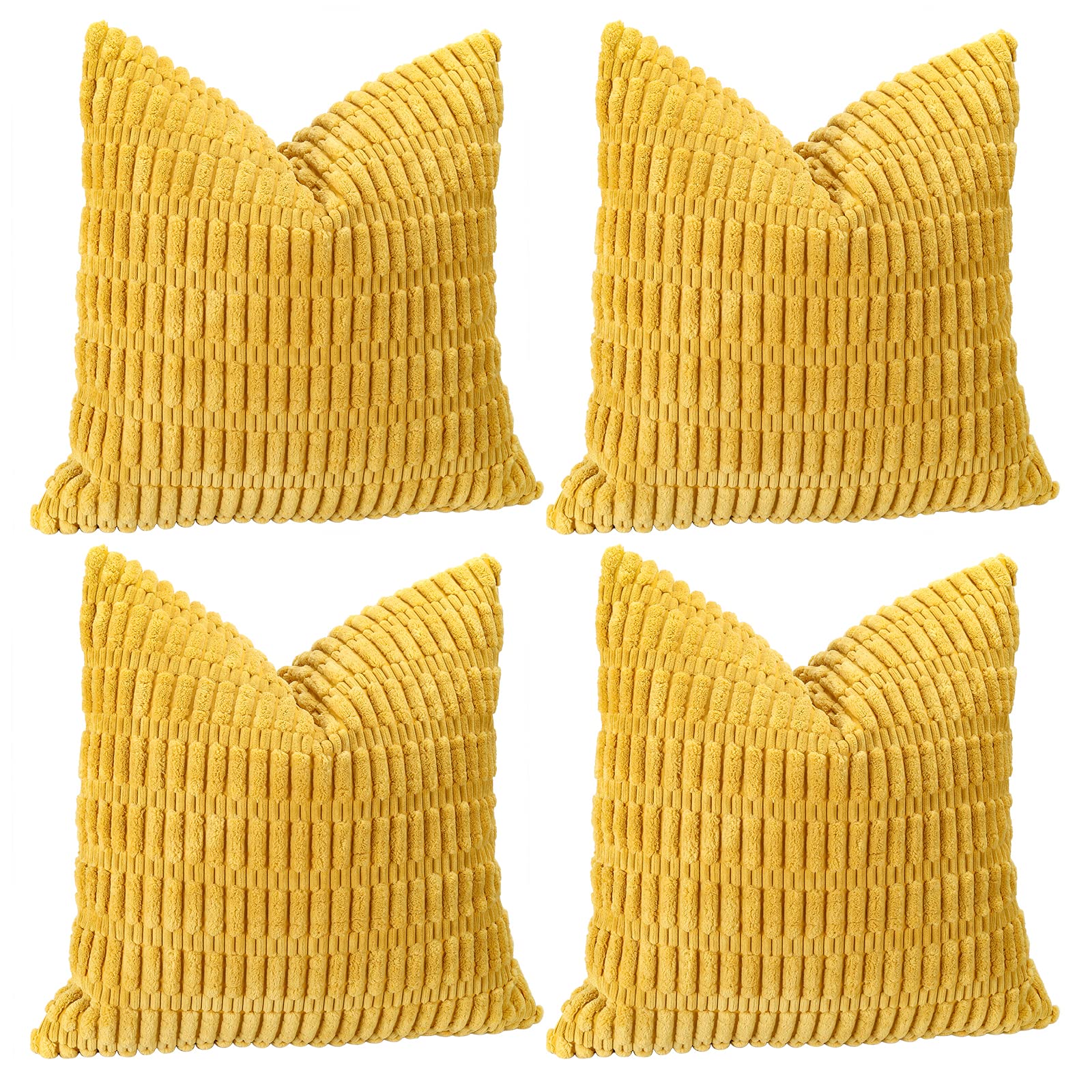 Sungeek Set of 4 Soft Corduroy Decorative Cushion Covers 45x45cm, Square Striped Throw Pillow Covers 18x18 Inch for Sofa Couch Bedroom Patio Farmhouse, Boho Home Decor Pillowcases (Yellow) โ image 1