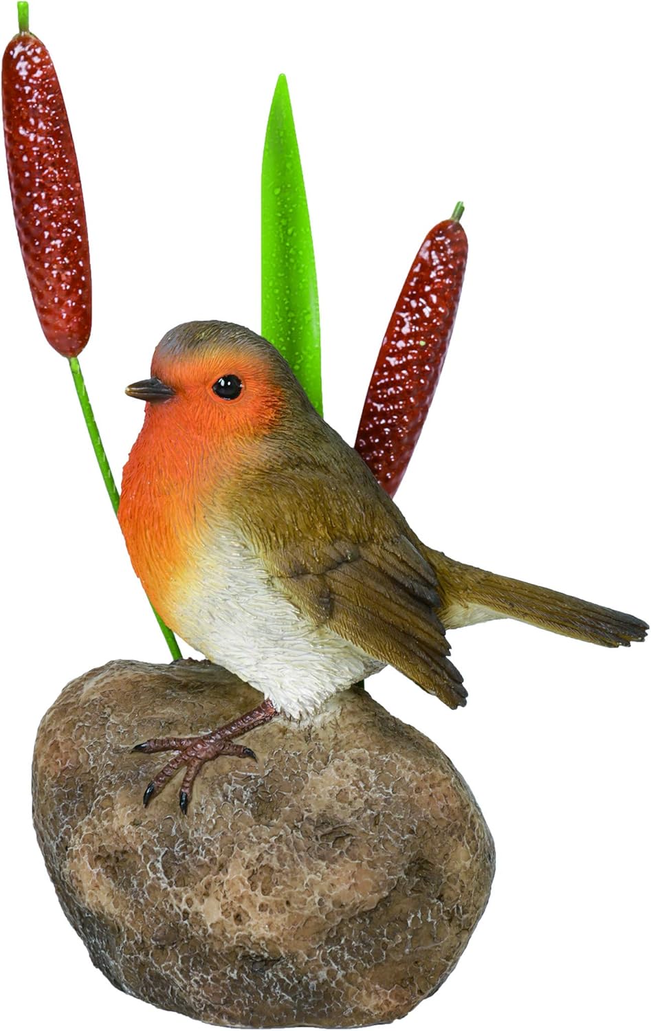 M.E.G Cards & Gifts Vivid Arts | BG-RB04-F | Robin on Stone with Bulrush Home or Garden Decoration | Brown | Size F