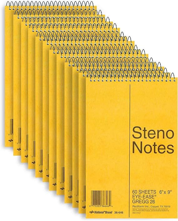 National Steno Notebook with Brown Board Cover, Green EyeEase Paper