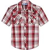 CHEERBOY Boy's Toddler Kids Casual Short Sleeve Western Pearl Snap Button Plaid Shirt 4-16 Years