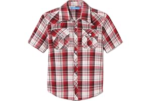 CHEERBOY Boy's Toddler Kids Casual Short Sleeve Western Pearl Snap Button Plaid Shirt 4-16 Years