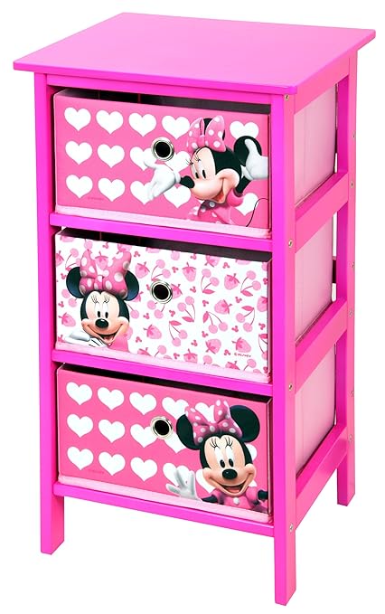 Minnie Mouse 3 Drawer Pink And White Bedroom Storage Unit By