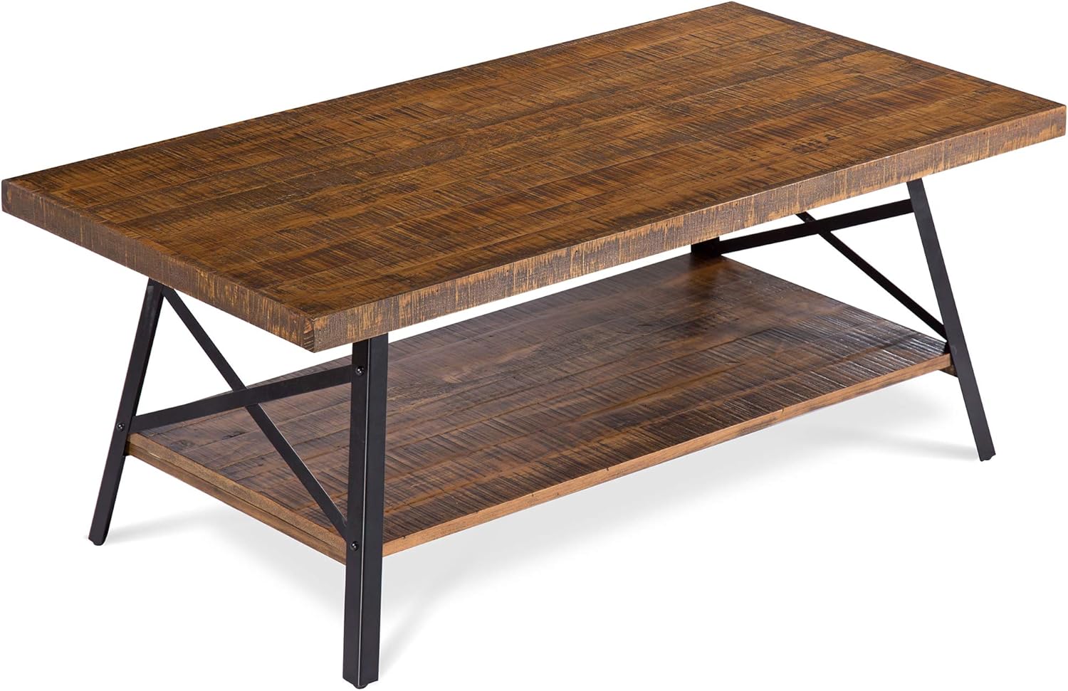 Olee Sleep 46" Cocktail Wood & Metal Legs Coffee Table, Rustic Brown: Furniture & Decor