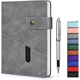 vfaejll Grey A5 Lined Leather Journal Notebook for Men Women,5.9" X 8.4" Personalized Hardcover Journal with Pen,200 Pages 100 Gsm Thick Ruled Paper Daily Diary for Travel,Business,Work,Writing
