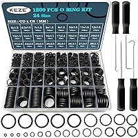KEZE 1200 Pcs 24 Size Universal Rubber O-Ring Assortment Kit with 4-Piece Precision Pick and Hook Set for Auto Vehicle Faucet