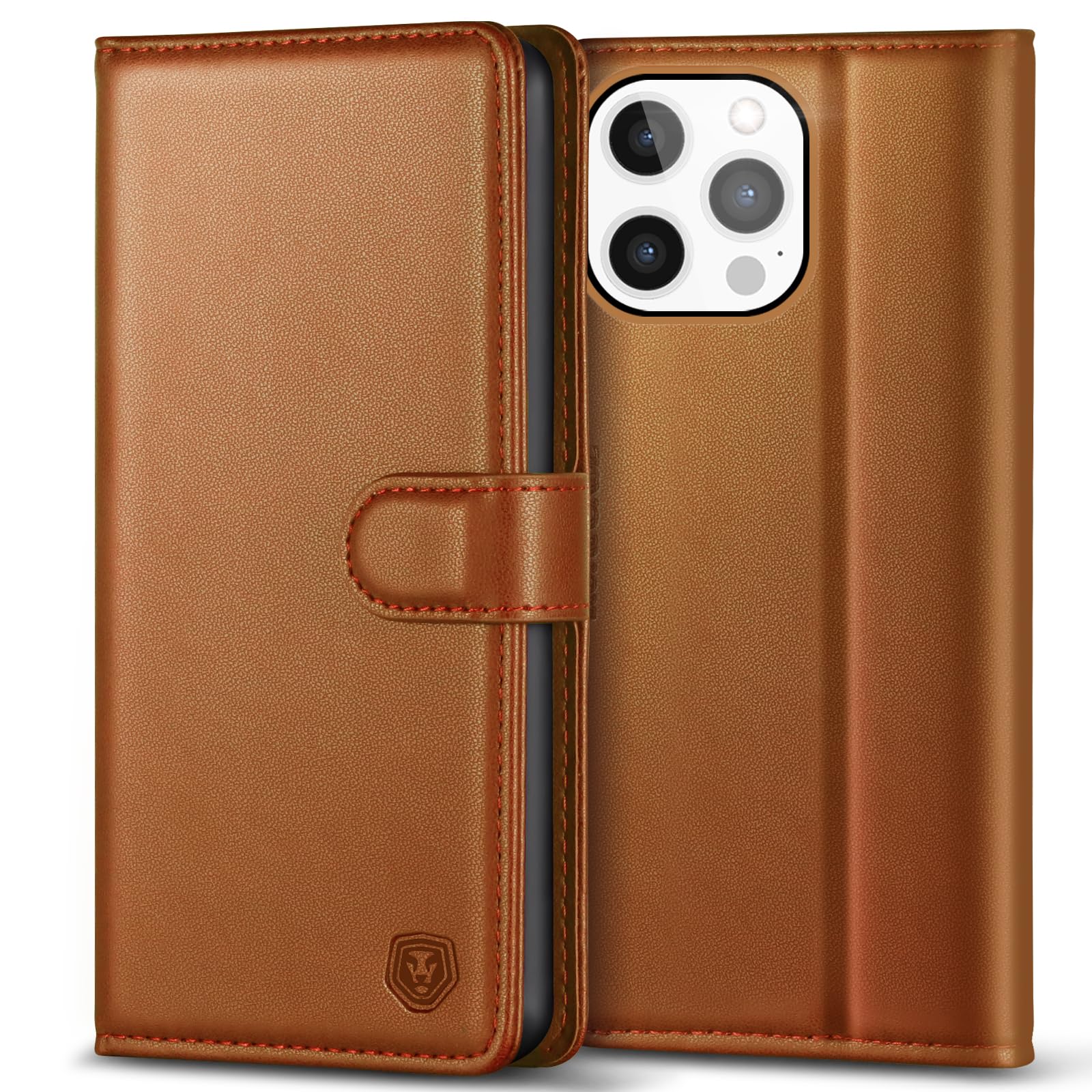 Kuafcase Compatible for iPhone 13 Pro Max Case with 4 Card Slots Magnetic Closure Kickstand Shockproof Protective Phone Case Compatible for iPhone 13 Pro Max - Brown — image 1