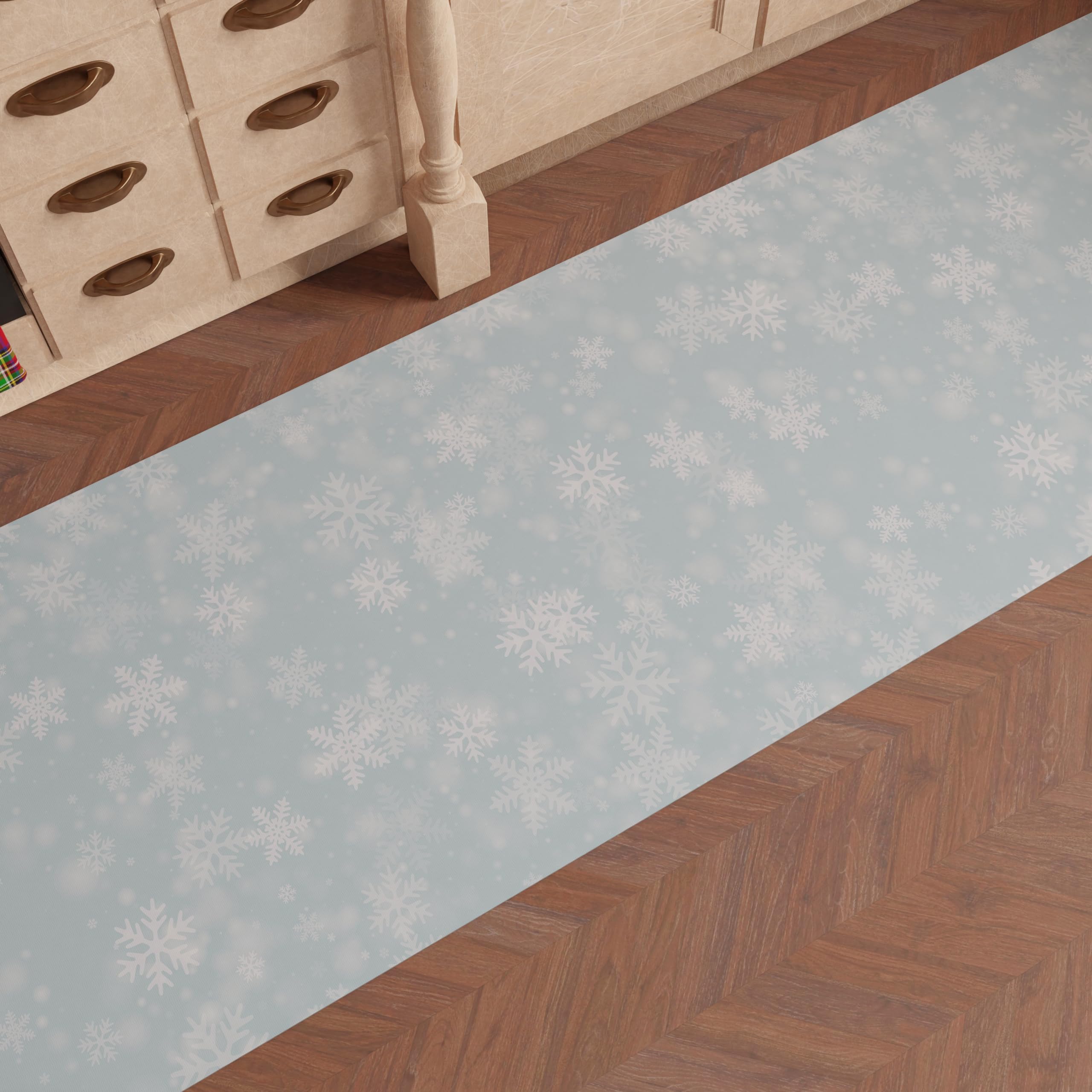 PETTI Artigiani Italiani - Christmas Kitchen Rug, Christmas Kitchen Runner, Non-Slip and Washable Christmas Kitchen Rug, 52x240 cm Snow Christmas Rug, Made in Italy