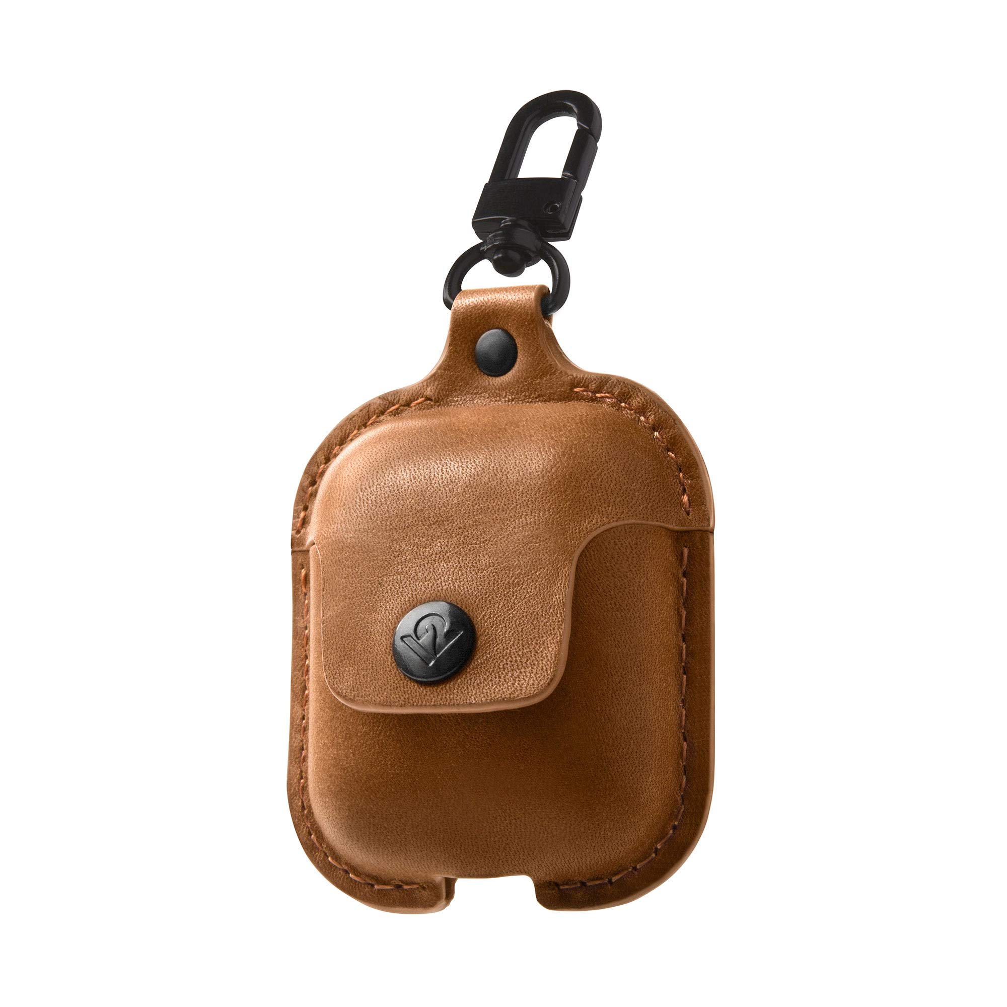 Twelve South AirSnap | Leather Protective Case/Cover with Loss Prevention Clip for AirPods & Wireless Charging Case for AirPods, Cognac โ image 1