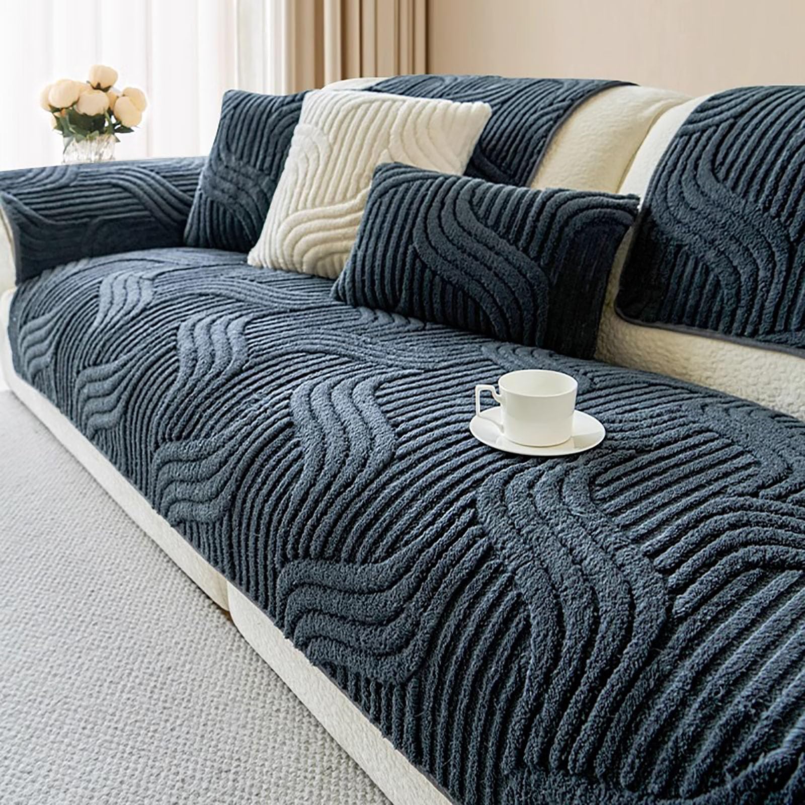 Photo 1 of Jecpuo Washable Pet Couch Cover Protector for Sectional Sofa Armrest Headrest Covers Pad Anti-Slip Pet Friendly Boho Loveseat Slipcovers