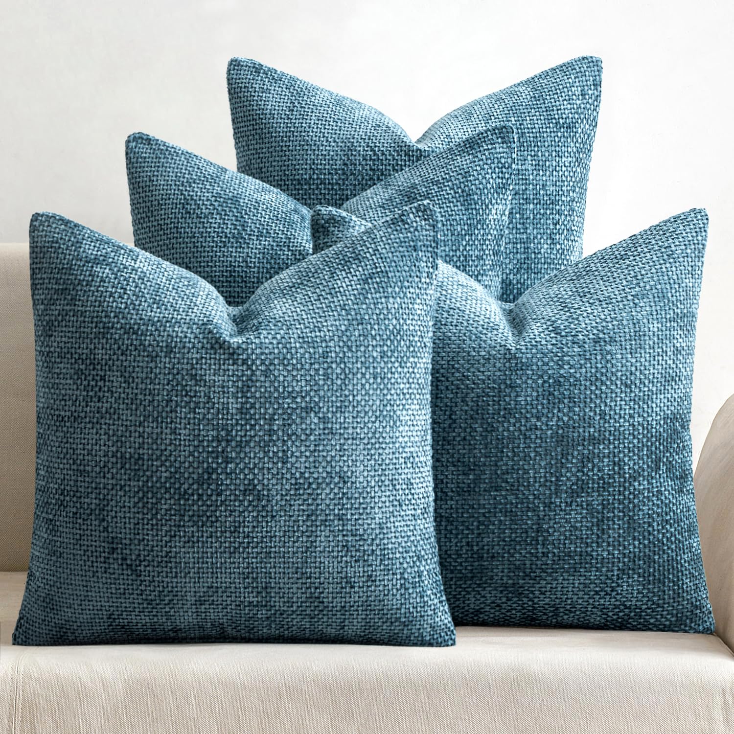 Photo 1 of MIULEE Pack of 4 Couch Throw Pillow Covers 18x18 Inch Smoke Blue Soft Decorative Chenille Pillow Covers Farmhouse Accent Cushion Covers for Boho Home Decor Sofa Bedroom Living Room