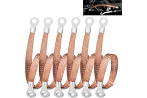 6 PCS Universal Automotive Braided Copper Ground Strap, 12 Inch Engine Ground Strap Kit with Terminal Plugs, Copper Braided G