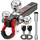 Ayleid Trailer Hitch Tri-Ball Mount with Hook&Pin&Rotatable Tow Shackle,Fits 2-in Receiver with 1-7/8-in,2-in,2-5/16-in Hitch Ball with Anti-Theft Locking Hitch Pin