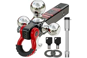 Ayleid Trailer Hitch Tri-Ball Mount with Hook&Pin&Rotatable Tow Shackle,Fits 2-in Receiver with 1-7/8-in,2-in,2-5/16-in Hitch Ball with Anti-Theft Locking Hitch Pin