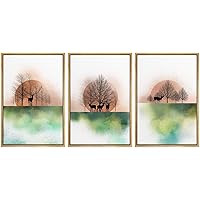 SIGNWIN 3 Piece Framed Canvas Wall Art Trees and Abstract Moon Landscape Canvas Prints Home Artwork Decoration for Living Room,Bedroom - 16