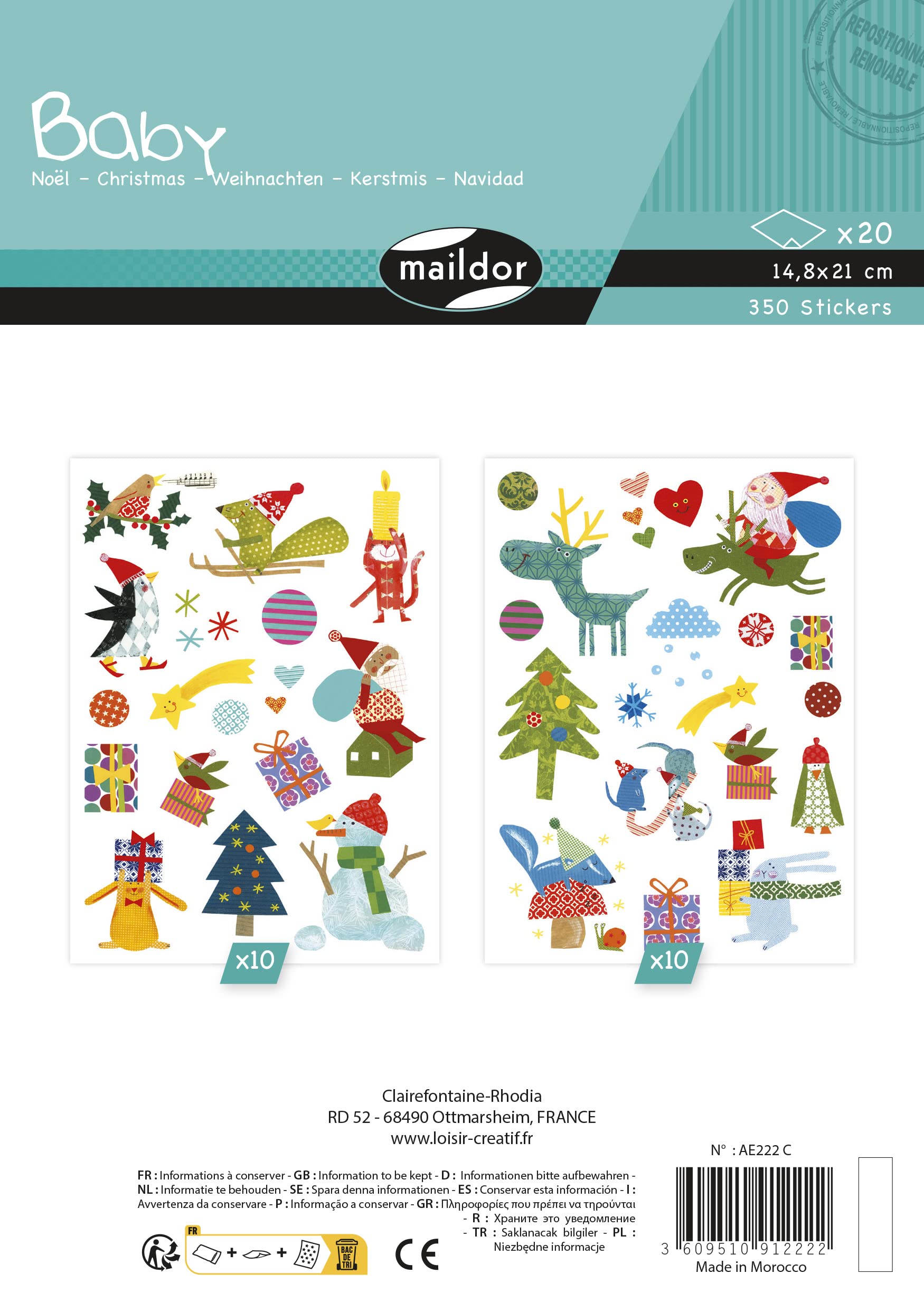 Maildor AE222C -STICKERS Baby - 20 sheets - Size: 14.8 x 21 cm - From 2 years - CHRISTMAS (350 stickers) - Children's Creative and Leisure Activity - DIY — image 1
