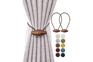 TECVINCI Magnetic Curtain Tiebacks with Upgrade Larger Magnet, 2 Pack 16 Inch Drapery Holdbacks for Indoor & Outdoor Curtain - Light Brown