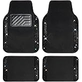 CAR PASS Bling Diamond Car Floor Mats, Sparkling Crystal Shining Glitter Rhinestone Carpet, Anti-Slip PVC Heel Pad Waterproof Universal for Automotive SUV,Sedan,Van,4pcs Girl Women Men Black Diamond