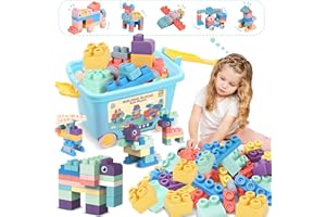 ROHSCE 100PCS Baby Blocks Set with Storage Bucket, Building Block Toys STEM Educational Toddler Gifts, Rubber Soft Blocks for Preschool, Sensory Stacking Toys to Improve Creativity