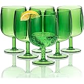 KOXIN-KARLU Classic Stackable 12 ounce Plastic Wine Stems Acrylic Glasses, set of 6 Green