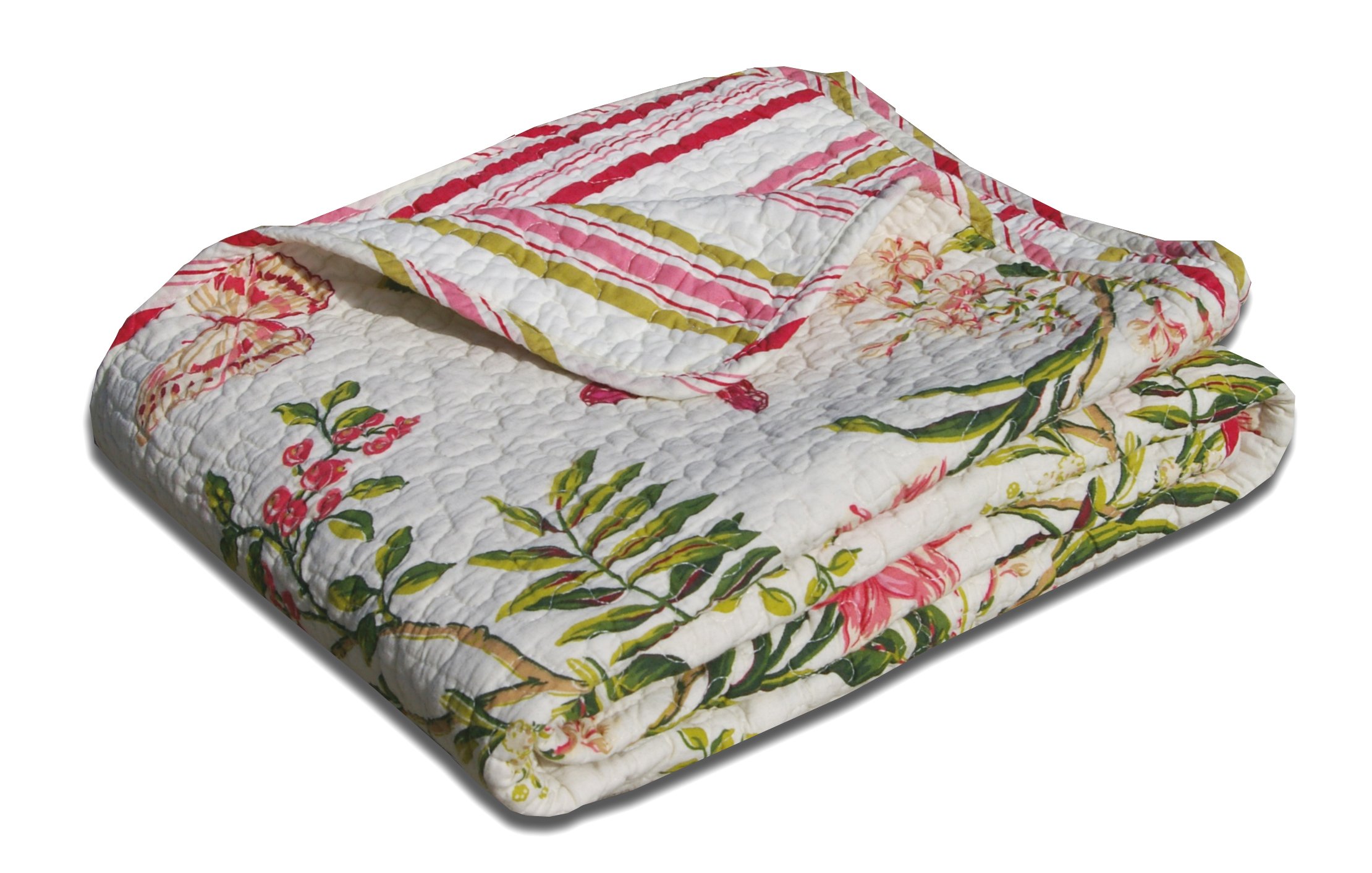 Greenland Home Butterflies 100% Cotton Quilted Botanical Throw Blanket