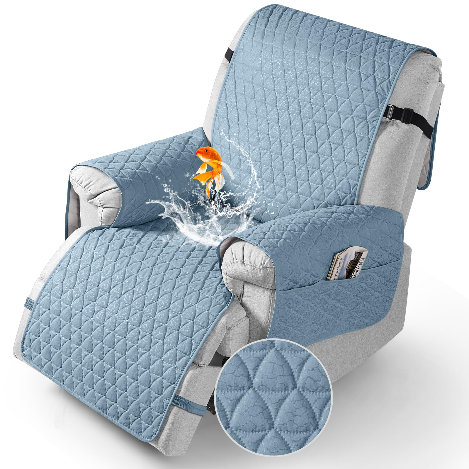 Photo 1 of TAOCOCO 100% Waterproof Recliner Cover - Recliner Cover with Non-Slip Granule, Recliner Chair Covers with Elastic Band, Recliner Chair Covers for Reclining Chair (Light Blue,Small-22'')