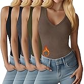 Oakgarden 4 Pack Women's Thermal Tank Tops Fleece Lined Reversible Sleeveless Base Layer V Neck or U Neck Warm Underwear Vest