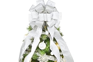 Christmas Tree Decoration,102X33Cm Toppers Bowknot With Glitter Satin Mesh Streams And Patterned Ribbon, Christmas Tree Decor
