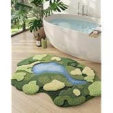 DEXI Cute Moss Bath Mat, Green Oval Bathroom Rugs, 55x39 | Soft and Absorbent Microfiber, Non Slip, Machine Washable Bathmat for Shower Floor, Bedroom, Kids Room, Home Decor