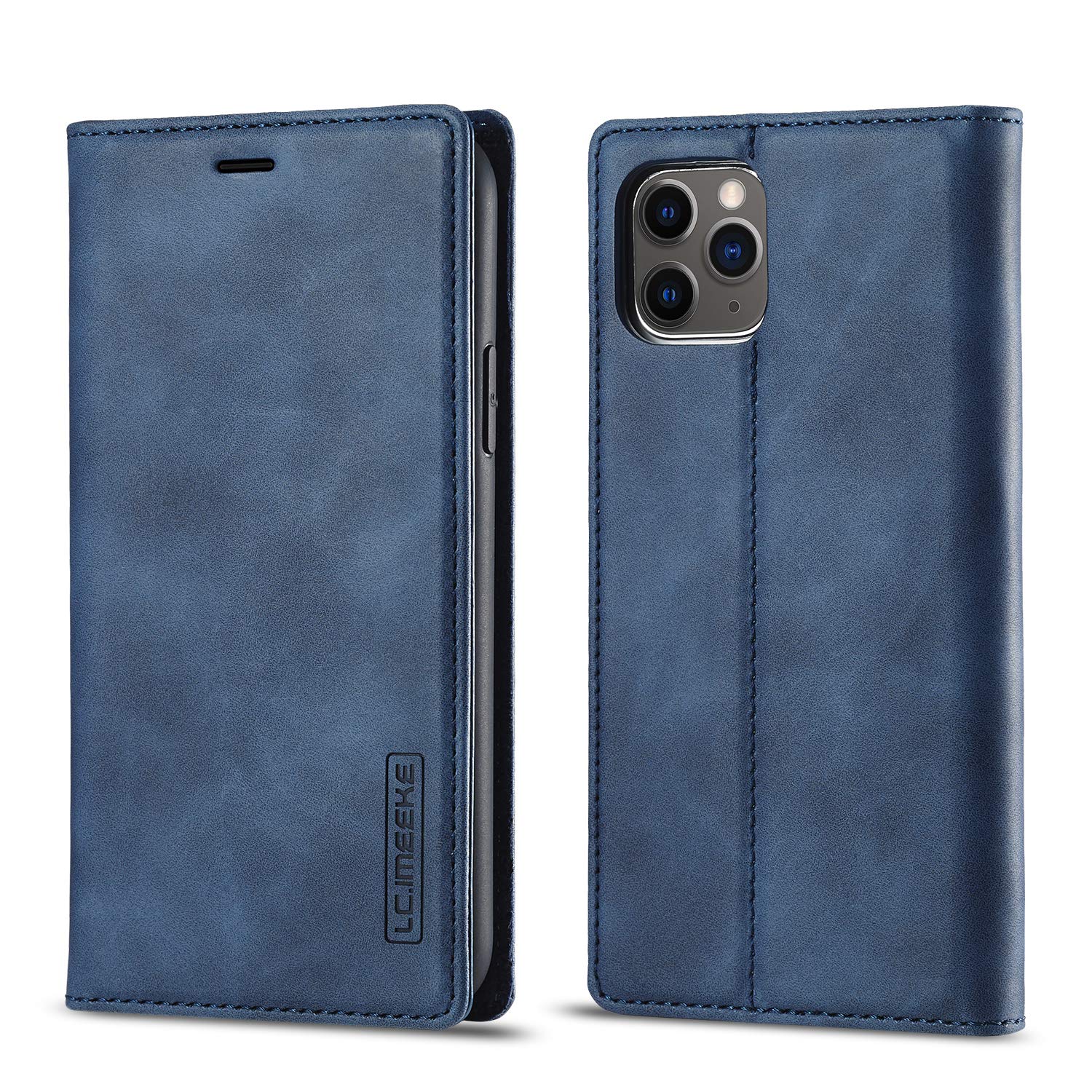 QLTYPRI Case for iPhone 11, Vintage Matte Leather Wallet Case Card Slot Kickstand Magnetic Shockproof Flip Folio Book Case Cover for iPhone 11 - Blue — image 1