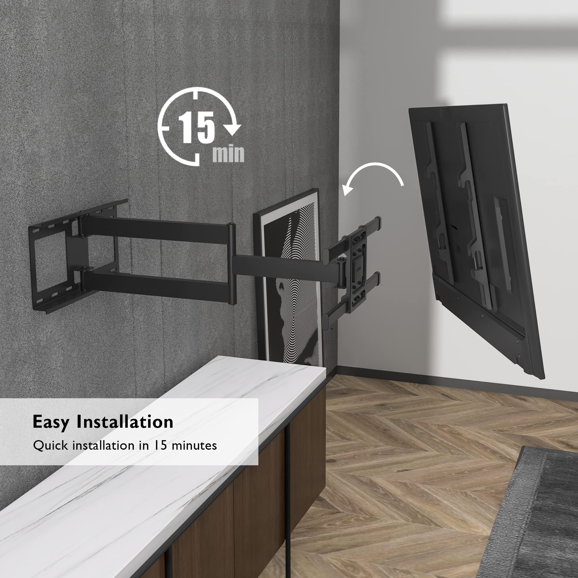 BONTEC TV Wandhalterung mit Extra Langem Gelenkarm 850mm für 32-70 Zoll LCD/LED/OLED Flachbildschirme bis 60 kg, Neigbar, Schwenk- und Drehbar, Fernseher Halterung, Max. VESA 400 x 400 mm 7