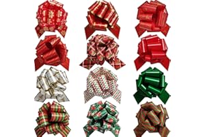 FENYUAN 24PCS Christmas Pull Bows for Gift Wrapping, 5” Wide Gift Bows and Ribbon for Christmas Gift Wrapping Xmas Decorations Gift Baskets Florist Holiday Decor