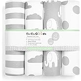 Bassinet Bed Sheets – Bassinet Fitted Sheets 4 Pack – 100% Jersey Knit Cotton Cradle Sheets – Bassinet Bedding for Standard Size Oval or Rectangular Bassinet Pads – Bassinet Sheet for Boy & Girl