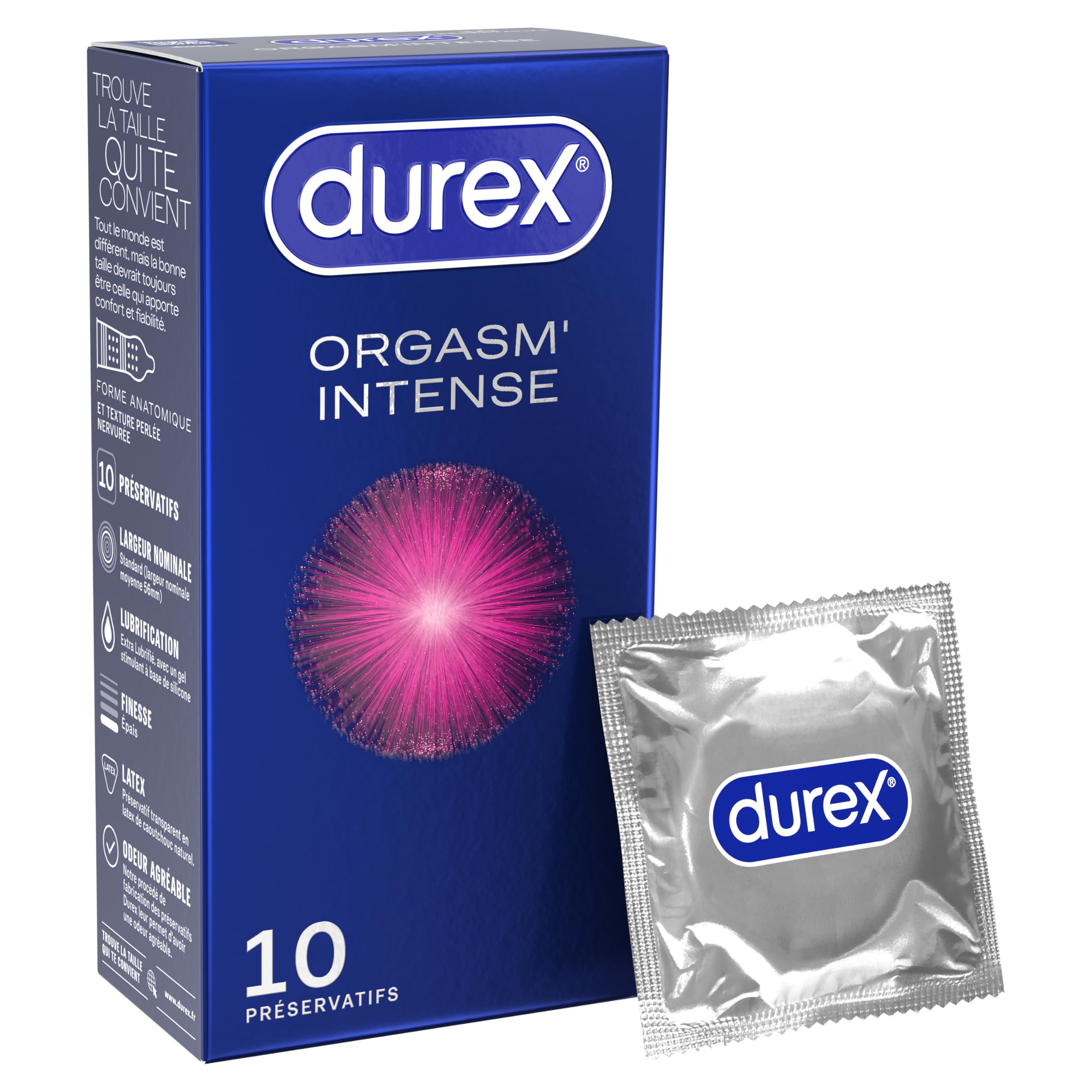 Durex Orgasm Intense Condoms, Transparent, 10-Count