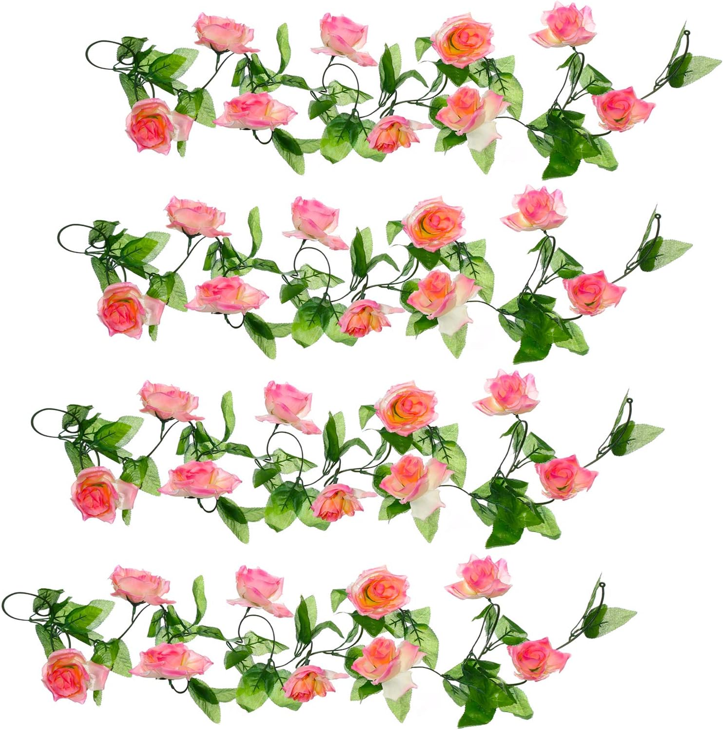 WELL LOVE Artificial Flower Rose Vine Garland 8FT/Piece for Home Kitchen Wedding Party Garden Festival Office Outdoor Hanging Arch DIY Craft Art Decor Light Pink Gift Set