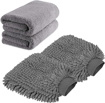 Microfiber Wash Glove and Microfiber Towels - Lint Free 2 Towels + 2 Mitts