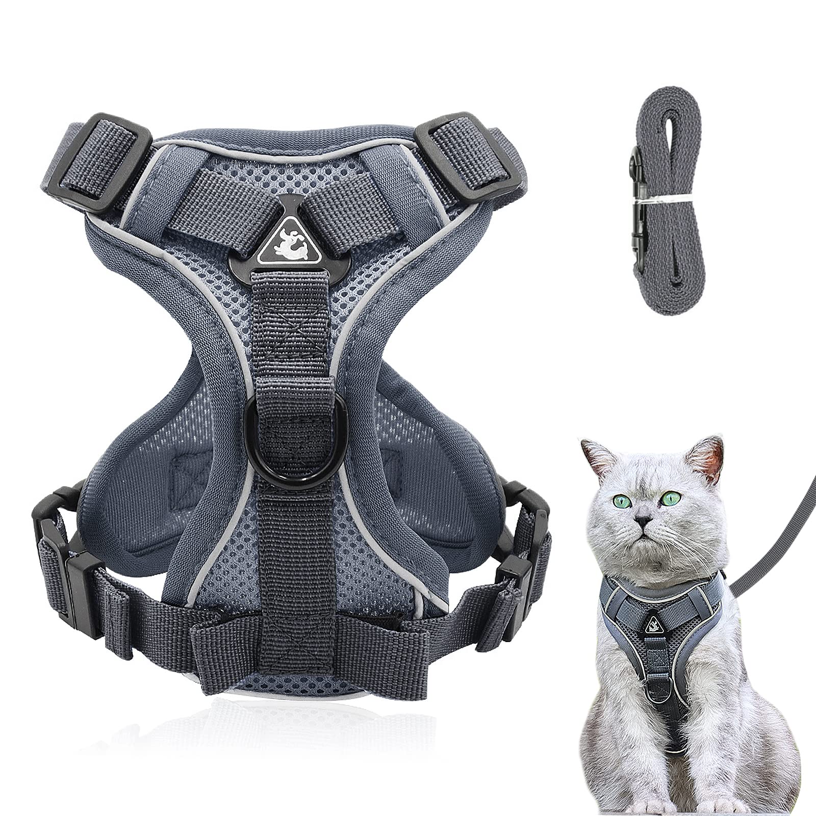 Cat Harness and Lead Set, Adjustable Kitten Harness and Lead Set with Reflective Strips Escape-Proof, Cat Vest Harness with Leash Sets for Cats Dogs Pets Walking (Grey, S) — image 1