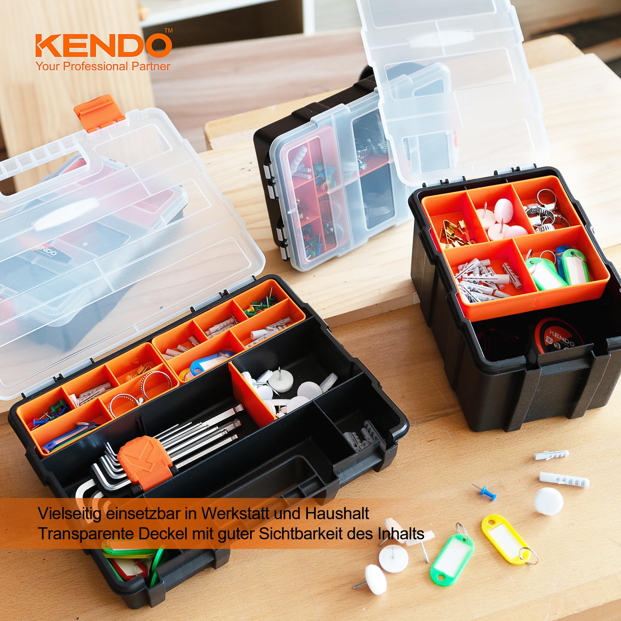 KENDO Sortierboxen für Kleinteile Set - 3-tlg. 32 Fächer - Sortimentskasten 7