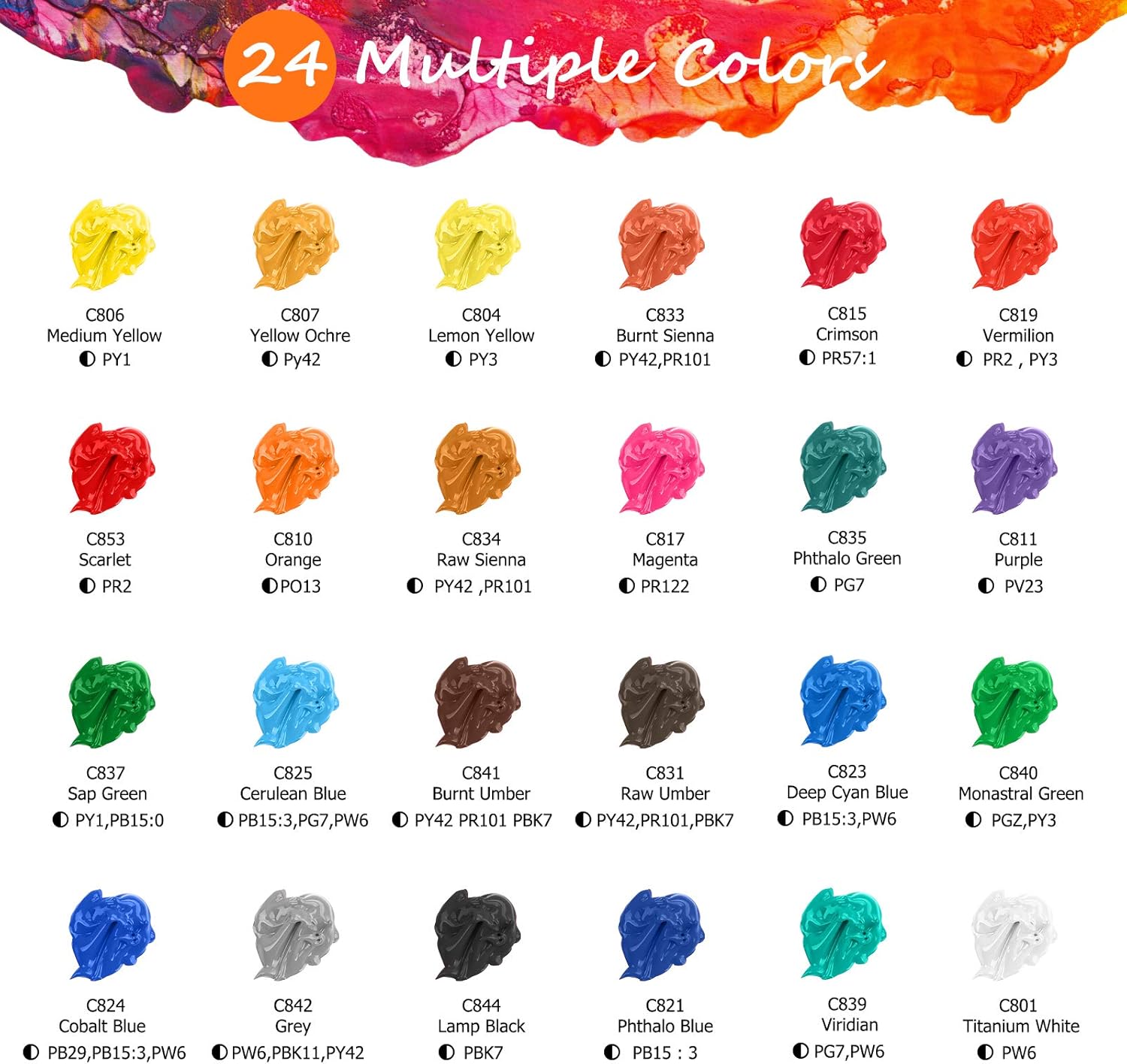 Acrylic Paint Set, Caliart 24 Vivid Colors (59ml, 2oz) Art Craft Paint Supplies for Canvas Wood Ceramic Rock Painting, Rich Pigments Non Toxic Paints for Kids Beginners Students Adults Artist Painter: Home Improvement