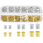 Hudinsun 1050 Pcs Silver and Gold Crimp Beads for Jewelry Making, 1.5mm 2mm 2.5mm Crimping Bead Stopper Crimp Tubes for Earring Necklace Pendant DIY Jewelry Making