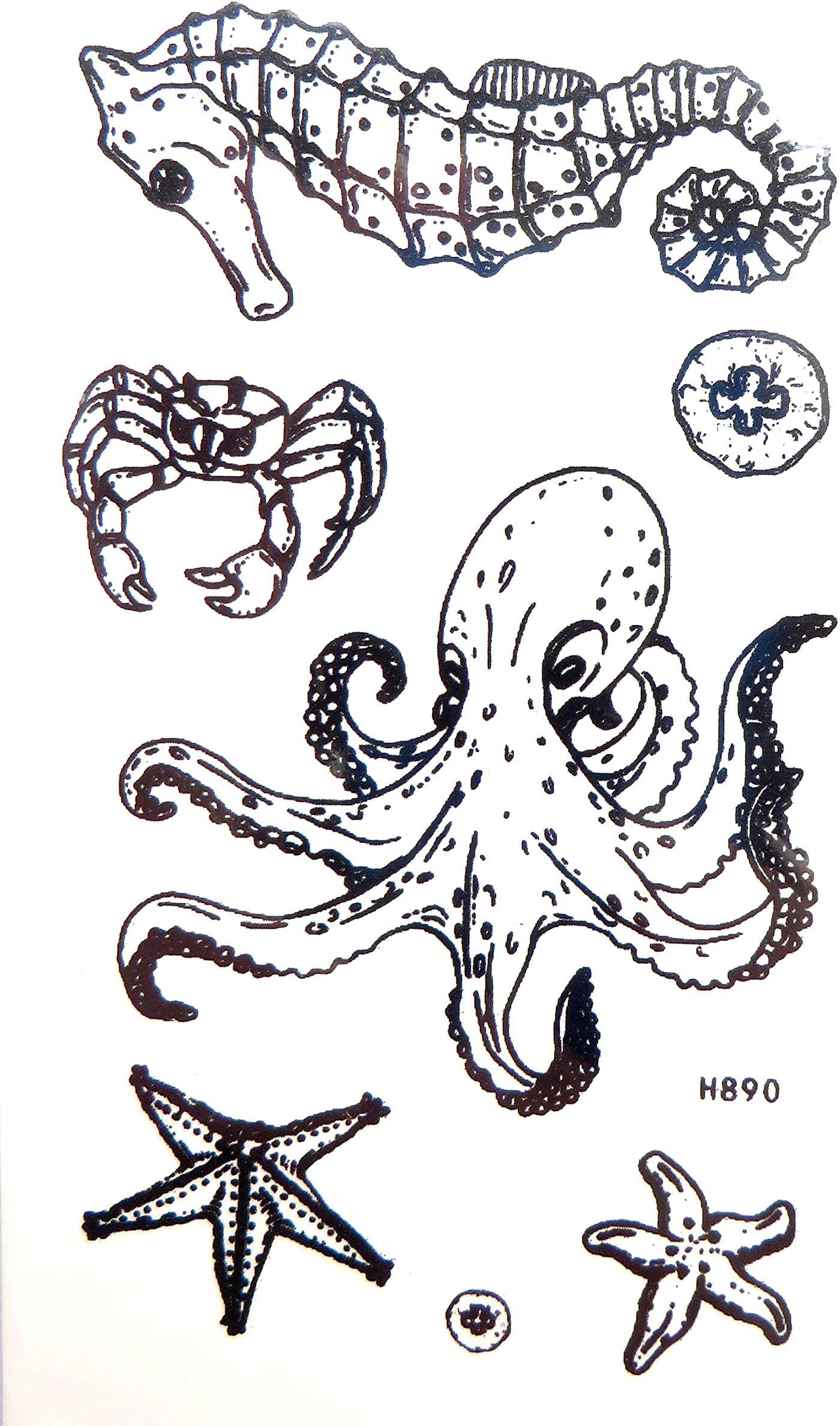 sea life starfish octopus seahorse temporary tattoo temporary tattos Party body decal