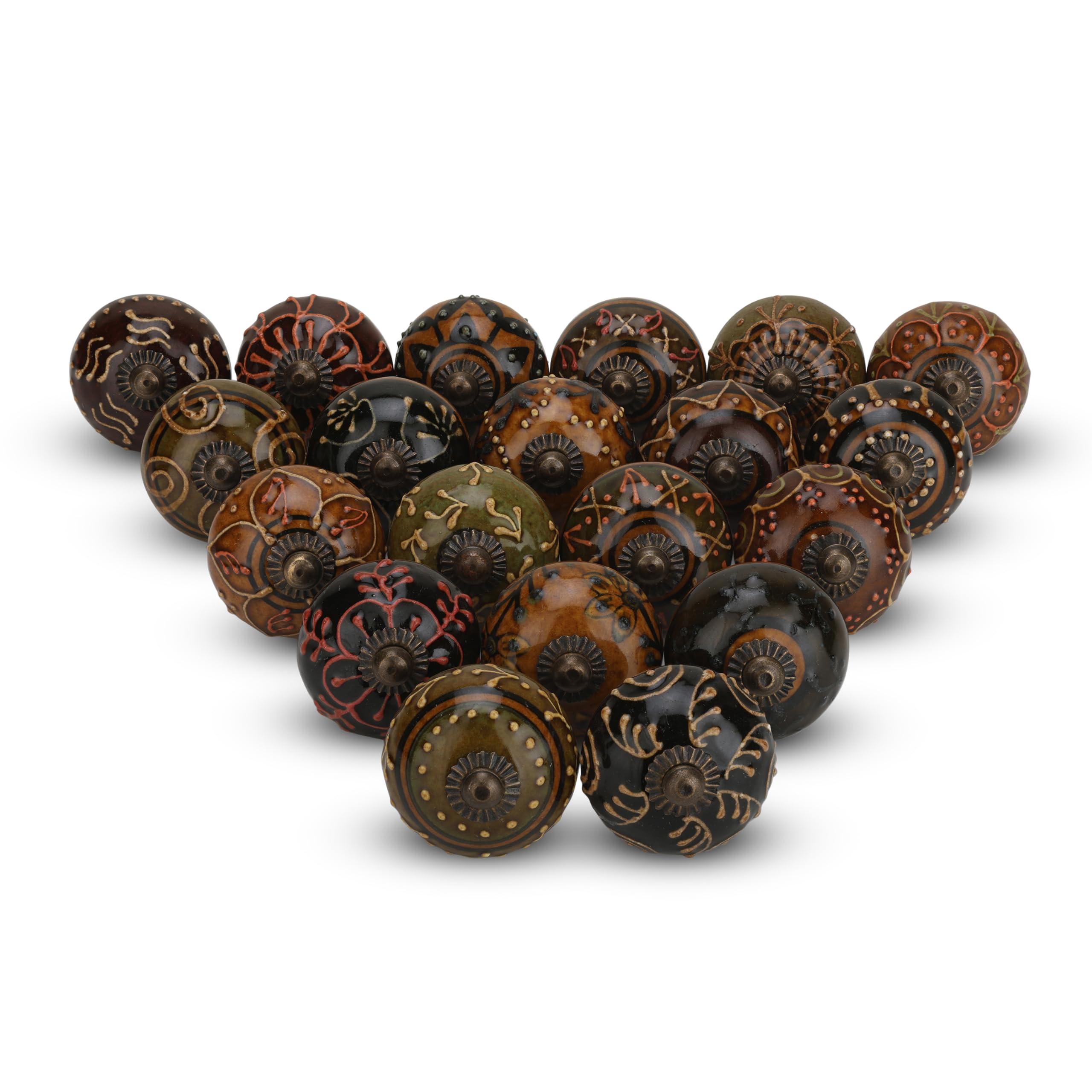 FURNISHFUL FINESSE Ceramic Knobs for Cabinet Dresser Drawer and Furniture Hand Painted Antique Boho Cupboard Pull Handle Multicolor Interior Décor Knobs - Pack of 6