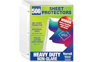 Samsill 500 Pack Heavy Duty Sheet Protectors, Non-Glare, 8.5x11 Inch Page Protectors for 3 Ring Binder, Letter Size Protectors Reinforced Holes, Non-Glare Document Sleeve, Top Loading, Acid Free