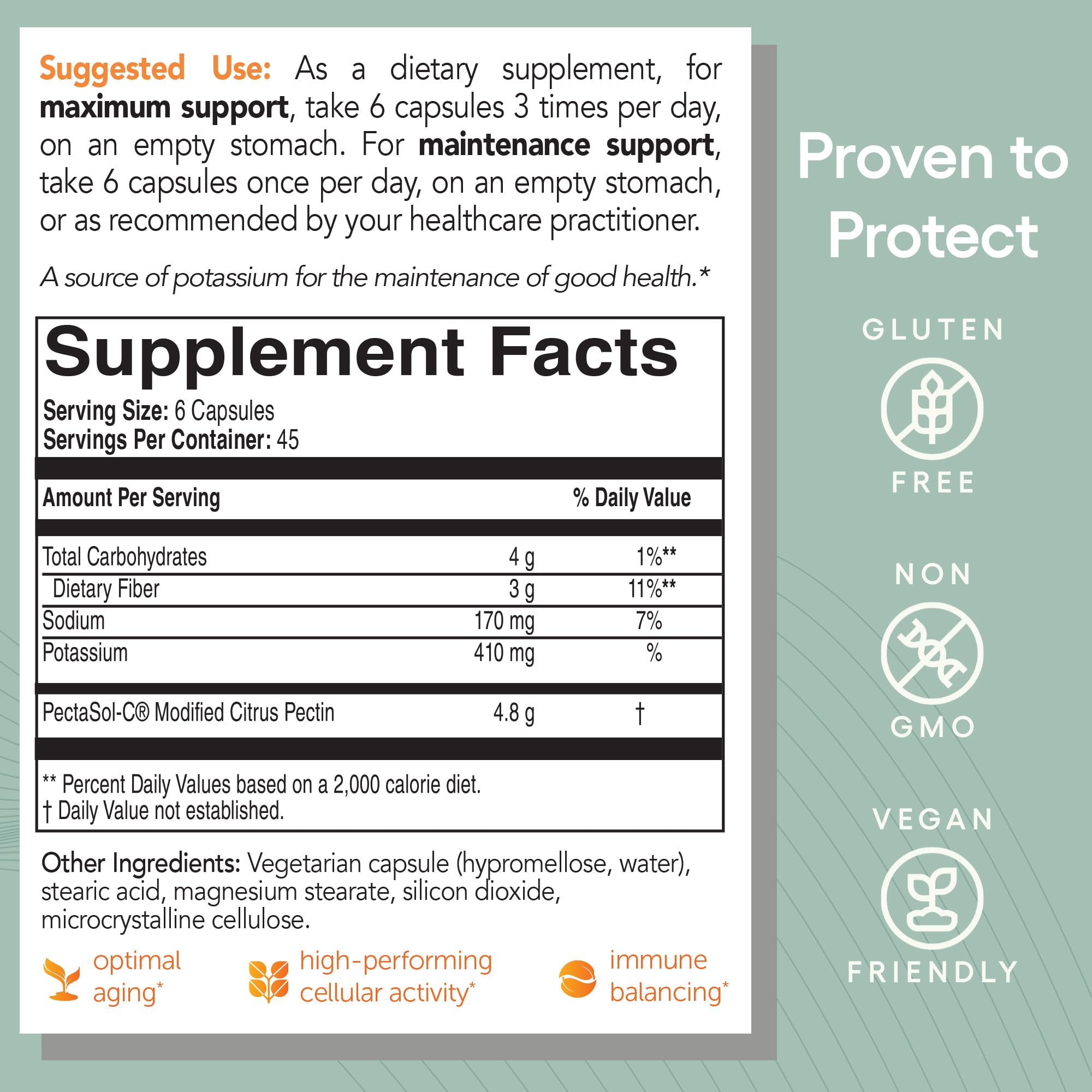 PectaSol Modified Citrus Pectin – 270 Capsules – Total-Body Health Supplement to Support the Heart, Immune System, Inflammation Response & Healthy Aging + Maintain Healthy Galectin-3 Levels