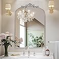CASOLLY Antique Silver Arch Wall Mirror, 24"x36" Traditional Vintage Mantel Mirror with Ornate Metal Frame, Baroque Victorian Mirror for Fireplace/Entryway/Bathroom/Living Room/Hallway