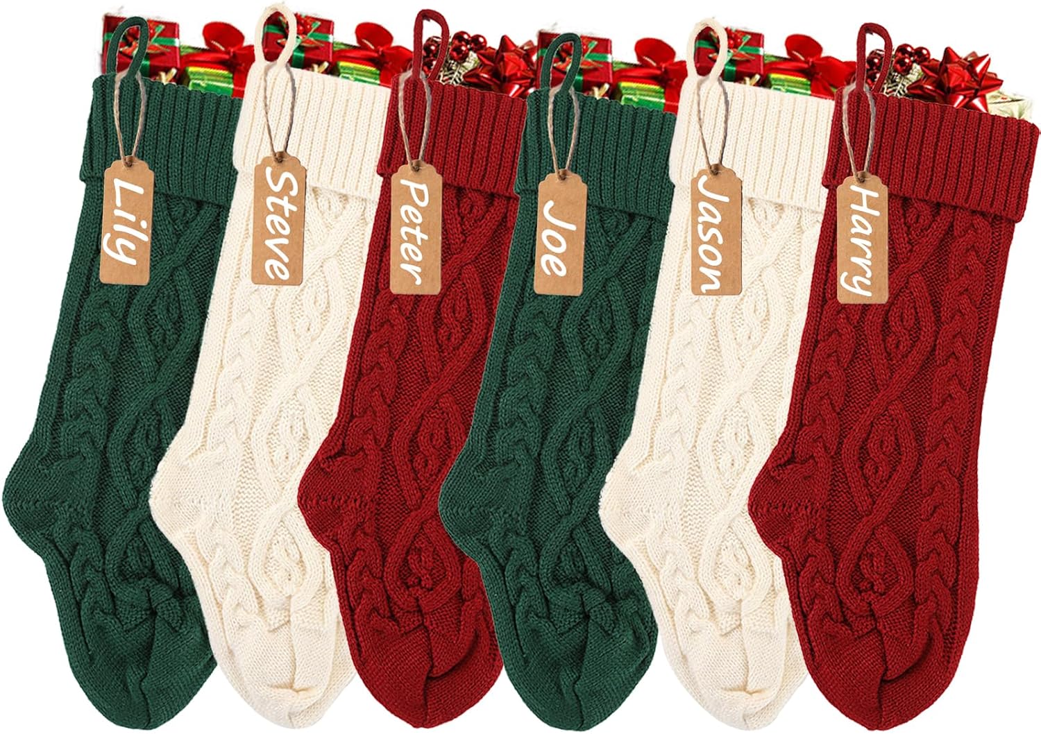 Stockings & Holders - houscly Christmas Stockings 6pcs Red, Green, Ivory Christmas Decorations Decor for Christmas