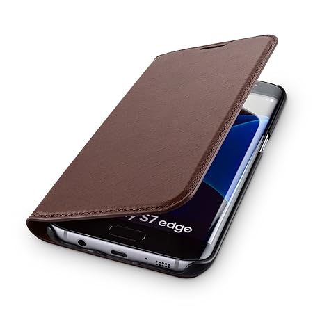 WIIUKA Echt Ledertasche -TRAVEL Nature- für Samsung Galaxy S7 Edge -DEUTSCHES Leder- Braun, mit Kartenfach, extra Dünn, Tasch