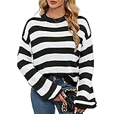 Libsorge Womens Oversized Lightweight Cute Striped Cropped Sweater Spring 2025 Knitted Crew Neck Thin Crop Pullover Tops